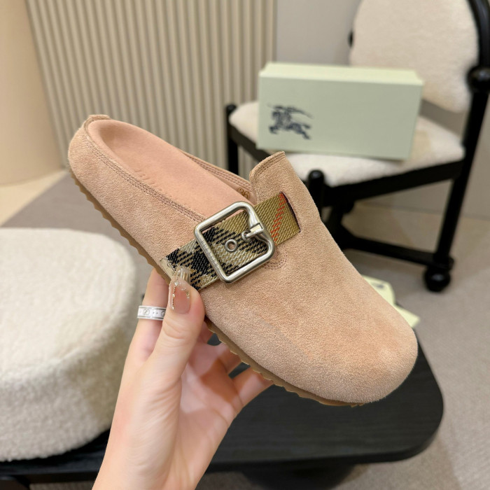 NIGO Burberry Urchin Men's And Women's Spring And Summer Solid Color Cowhide Leather Round Toe Slip-on Casual Slippers Sandals Shoes #nigo77913