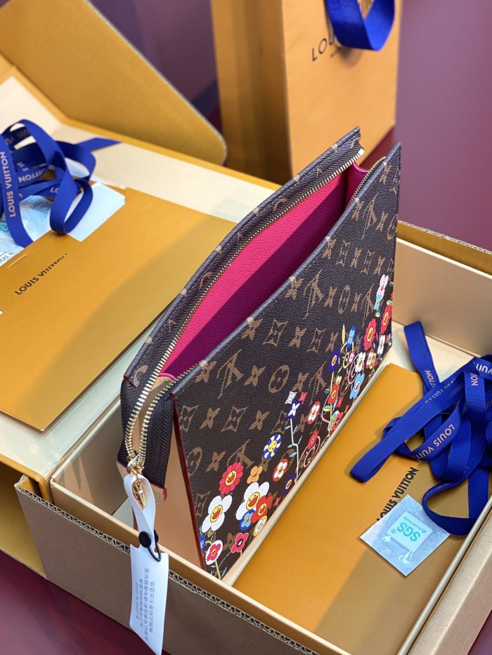 NIGO Louis Vuitton LV x TM Men's Solid Color Letter Print Sunflower Pattern Zipper Leather Clutch Bag Bags #nigo77914