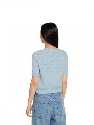 NIGO Gucci Women's Spring/Summer Solid Color Letter Print Openwork Design Cotton Round Neck Short Sleeve Knitted T-Shirt #nigo77898