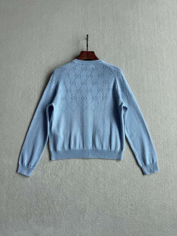 NIGO Gucci Women's Spring/Autumn Solid Color Letter Print Openwork Design Cotton Knitted Jacquard Single-Breasted Long-Sleeved Cardigan Jacket #nigo77912
