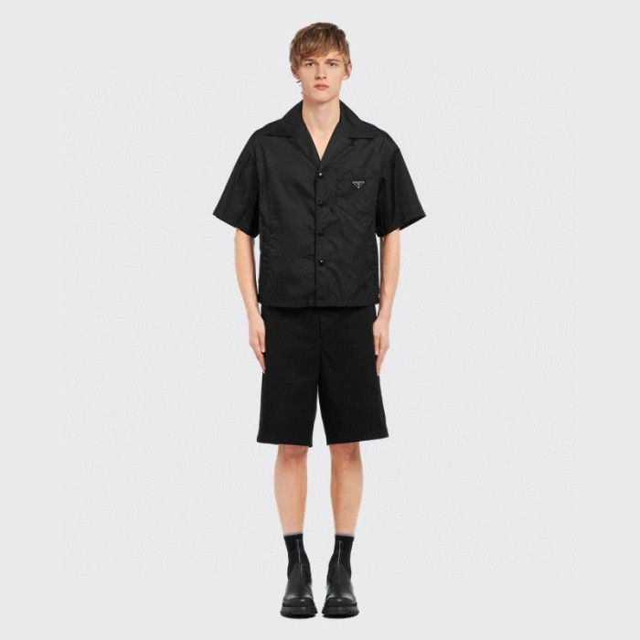 NIGO Prada Men's Summer Solid Color Nylon Fabric V-neck Single Button Short Sleeved Shirt And Casual Nylon Shorts Set Suit #nigo77911