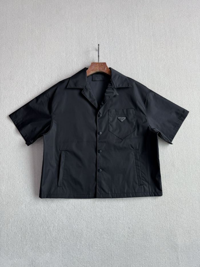 NIGO Prada Men's Summer Solid Color Nylon Fabric V-neck Single Button Short Sleeved Shirt And Casual Nylon Shorts Set Suit #nigo77911