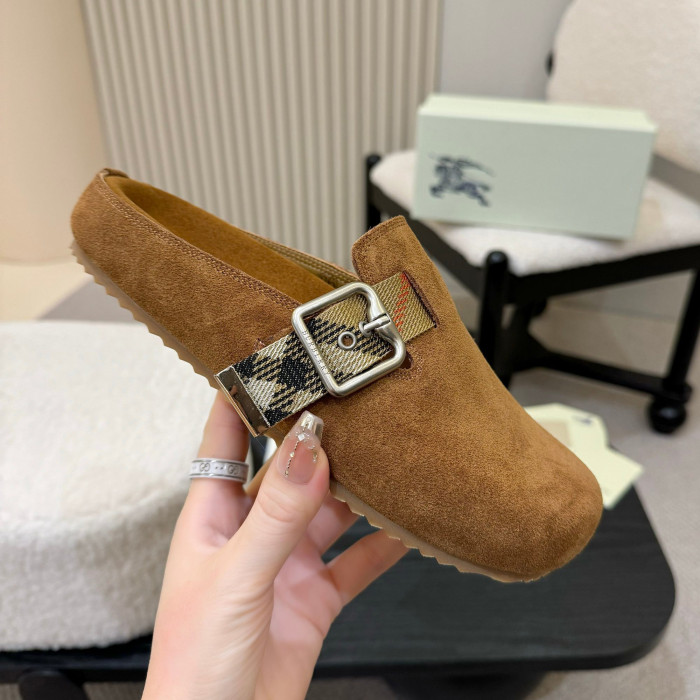 NIGO Burberry Urchin Men's And Women's Spring And Summer Solid Color Cowhide Leather Round Toe Slip-on Casual Slippers Sandals Shoes #nigo77913
