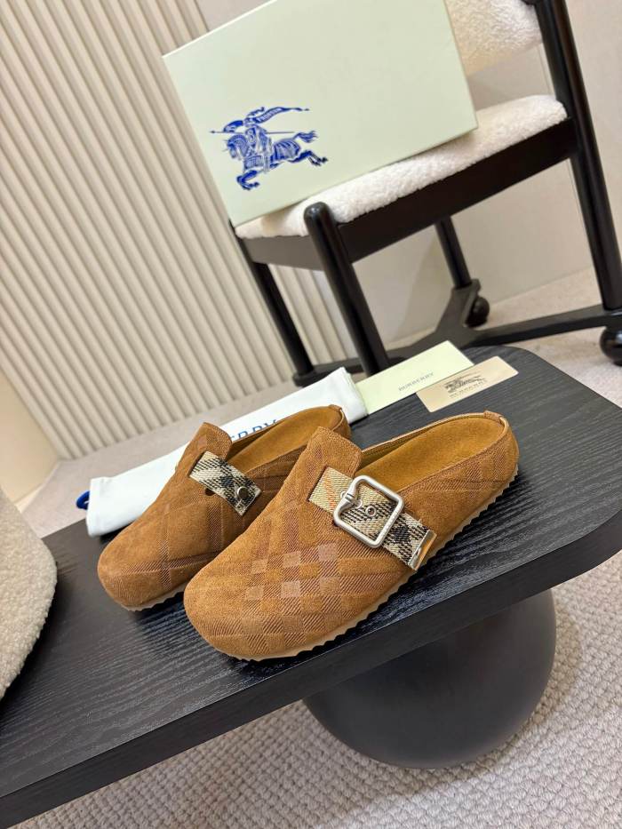 NIGO Burberry Urchin Men's And Women's Spring And Summer Solid Color Cowhide Leather Round Toe Slip-on Casual Slippers Sandals Shoes #nigo77913