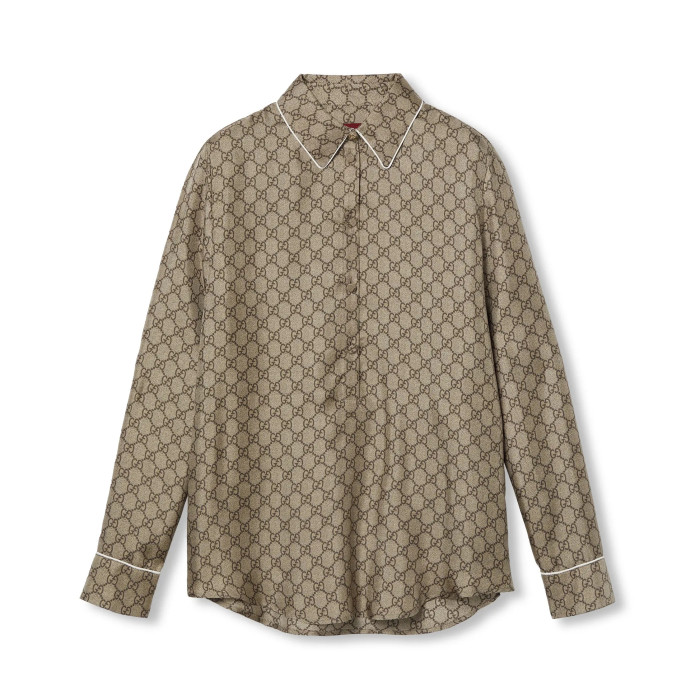 NIGO Gucci Women's Summer Solid Color Letter Print Single Button Long Sleeve Shirt #nigo77923