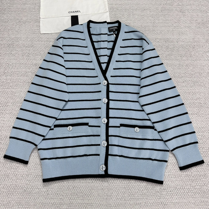 NIGO Chanel Women's V-Neck Striped Spring, Autumn And Winter Long Solid Color Cashmere Knitted Cardigan Ngvp #nigo1981