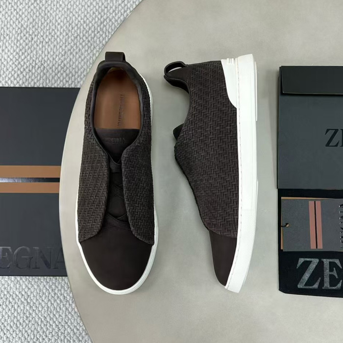 NIGO Ermenegildo Zegna Stitch Men's Solid Color Round Toe Slip-On Woven Leather Casual Skate Shoes #nigo77926