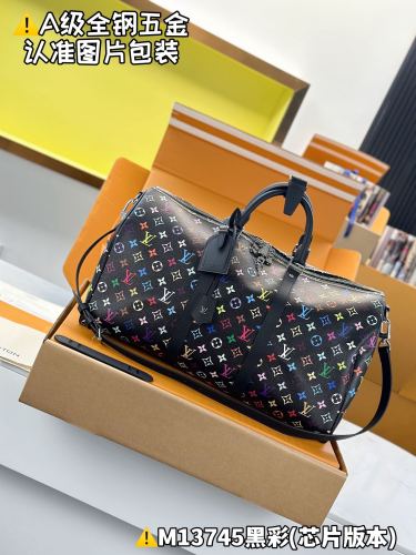 NIGO Louis Vuitton Keepall Bandoulière 50 Men's Letter Colourful Printing Solid Colour Detachable Adjustable Shoulder Strap Leather Shoulder Slant Tote Bag Bags #nigo77922