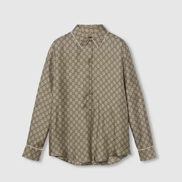 NIGO Gucci Women's Summer Solid Color Letter Print Single Button Long Sleeve Shirt #nigo77923