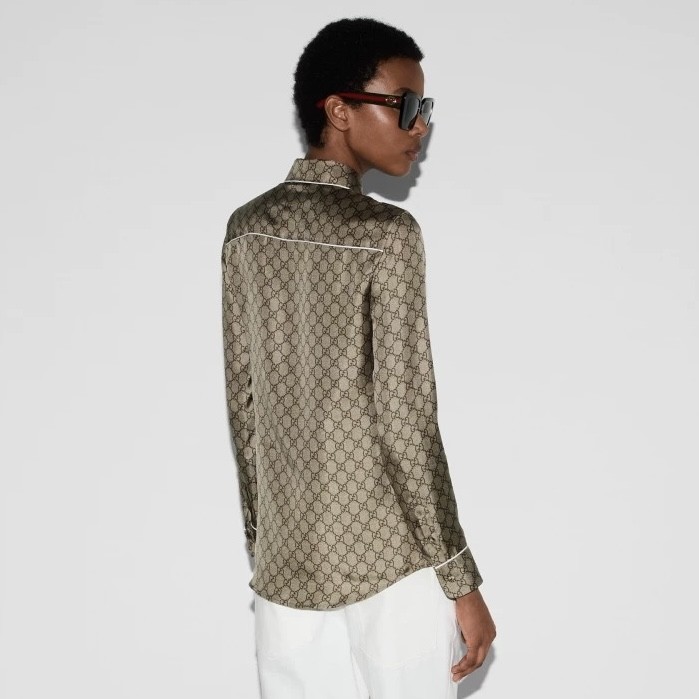 NIGO Gucci Women's Summer Solid Color Letter Print Single Button Long Sleeve Shirt #nigo77923