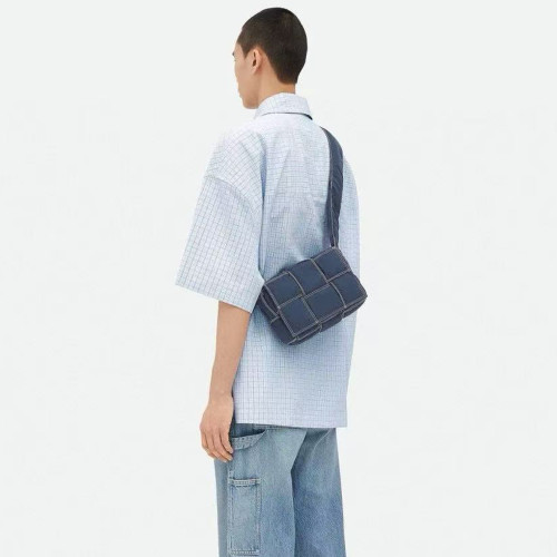 NIGO Bottega Veneta Cassette Silver Finish Magnetic Closure Intreccio Nylon Shoulder Crossbody Bag Men's Casual Fashion Trend Temperament Bags 795675V4GT13493 Ngvp  #nigo1984