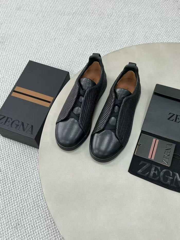 NIGO Ermenegildo Zegna Stitch Men's Solid Color Round Toe Slip-On Woven Leather Casual Skate Shoes #nigo77926