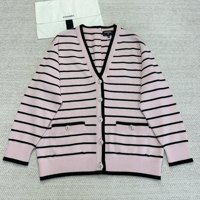 NIGO Chanel Women's V-Neck Striped Spring, Autumn And Winter Long Solid Color Cashmere Knitted Cardigan Ngvp #nigo1981
