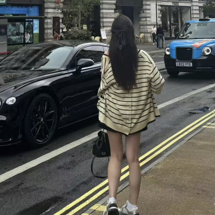 NIGO Chanel Women's V-Neck Striped Spring, Autumn And Winter Long Solid Color Cashmere Knitted Cardigan Ngvp #nigo1981