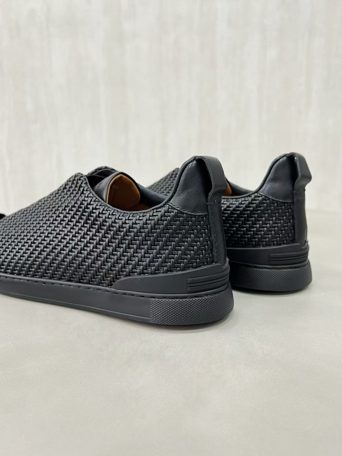 NIGO Ermenegildo Zegna Stitch Men's Solid Color Round Toe Slip-On Woven Leather Casual Skate Shoes #nigo77926
