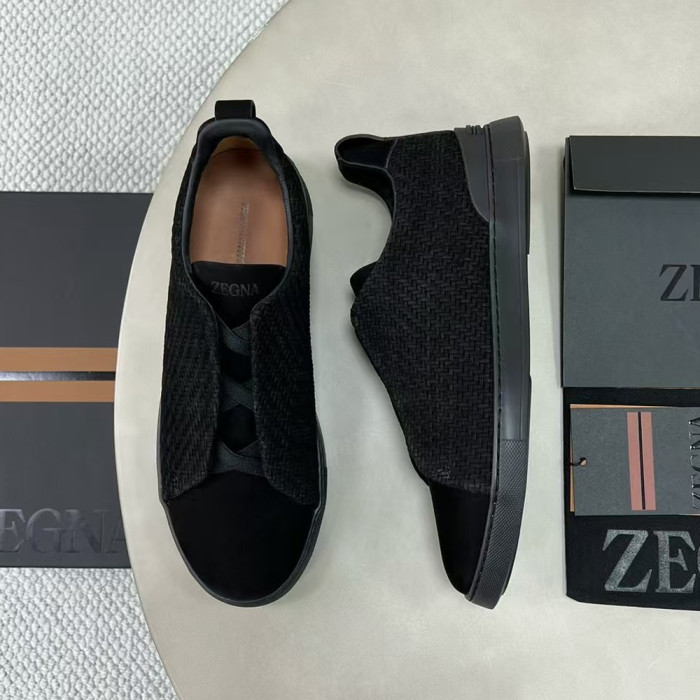NIGO Ermenegildo Zegna Stitch Men's Solid Color Round Toe Slip-On Woven Leather Casual Skate Shoes #nigo77926