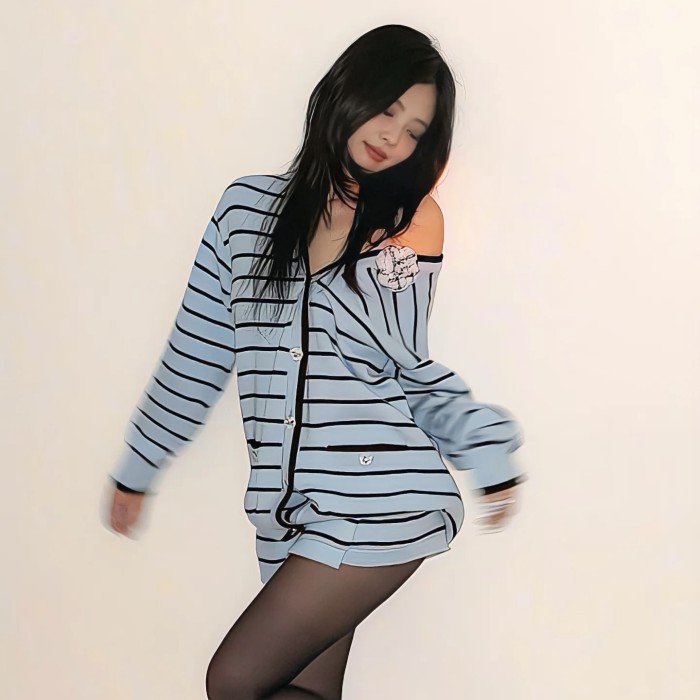 NIGO Chanel Women's V-Neck Striped Spring, Autumn And Winter Long Solid Color Cashmere Knitted Cardigan Ngvp #nigo1981