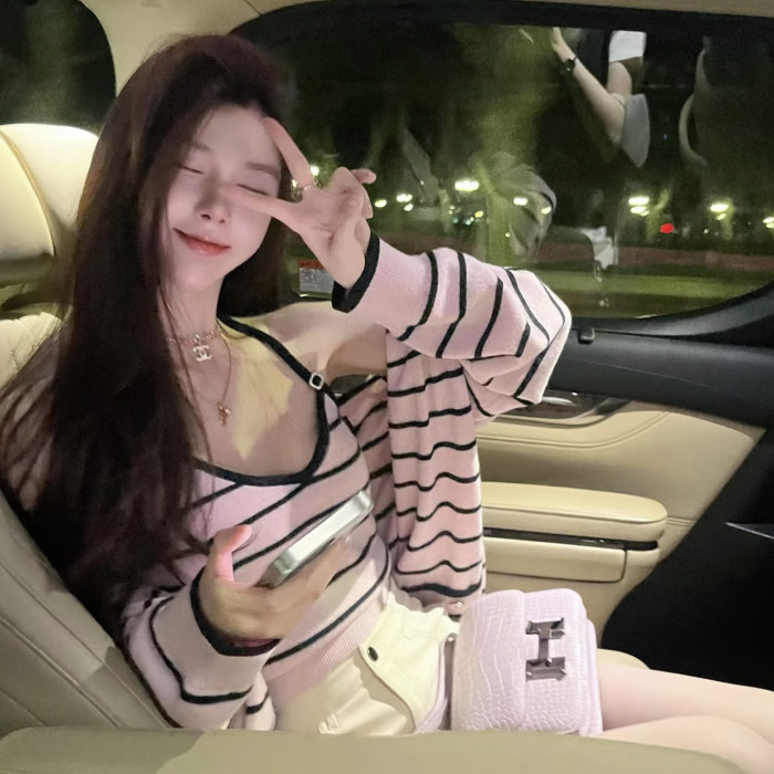 NIGO Chanel Women's V-Neck Striped Spring, Autumn And Winter Long Solid Color Cashmere Knitted Cardigan Ngvp #nigo1981
