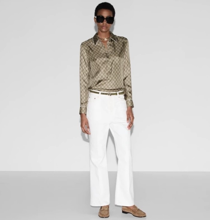 NIGO Gucci Women's Summer Solid Color Letter Print Single Button Long Sleeve Shirt #nigo77923
