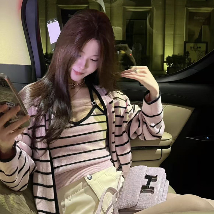 NIGO Chanel Women's V-Neck Striped Spring, Autumn And Winter Long Solid Color Cashmere Knitted Cardigan Ngvp #nigo1981