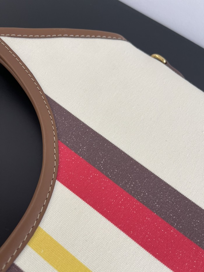 NIGO MiuMiu IVY Women's Embroidered Letter Print Striped Pattern Canvas And Leather Handbag Tote Bag Bags #nigo77931