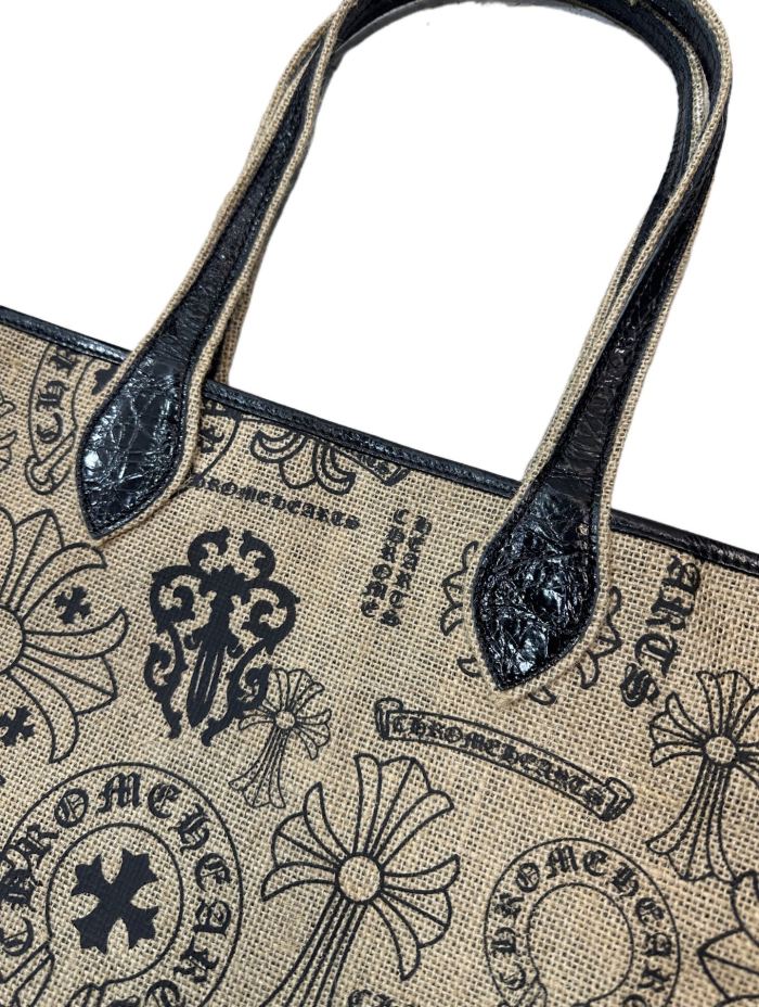 NIGO Chrome Hearts Women's All-Over Pattern Printed Straw and Leather Shopping Bag Tote Bags Handbag #nigo77937