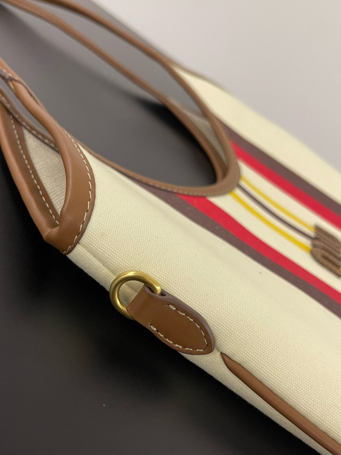 NIGO MiuMiu IVY Women's Embroidered Letter Print Striped Pattern Canvas And Leather Handbag Tote Bag Bags #nigo77931