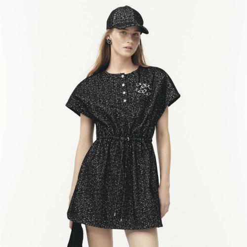 NIGO Chanel Women's Summer Solid Colour Round Neck Button-Up Waist-cinched Embroidered Logo Short Sleeve Short Dress #nigo77939