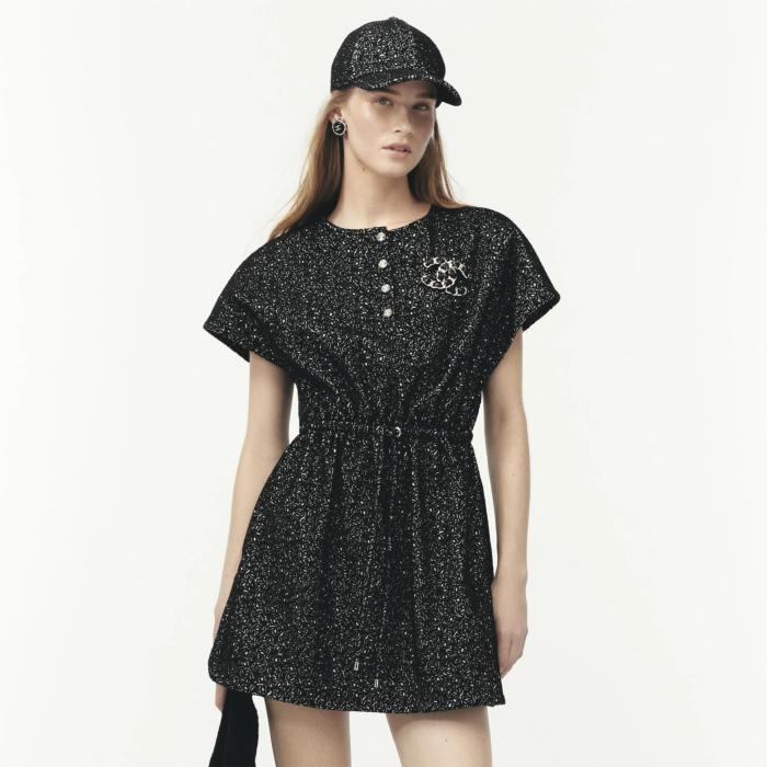 NIGO Chanel Women's Summer Solid Colour Round Neck Button-Up Waist-cinched Embroidered Logo Short Sleeve Short Dress #nigo77939