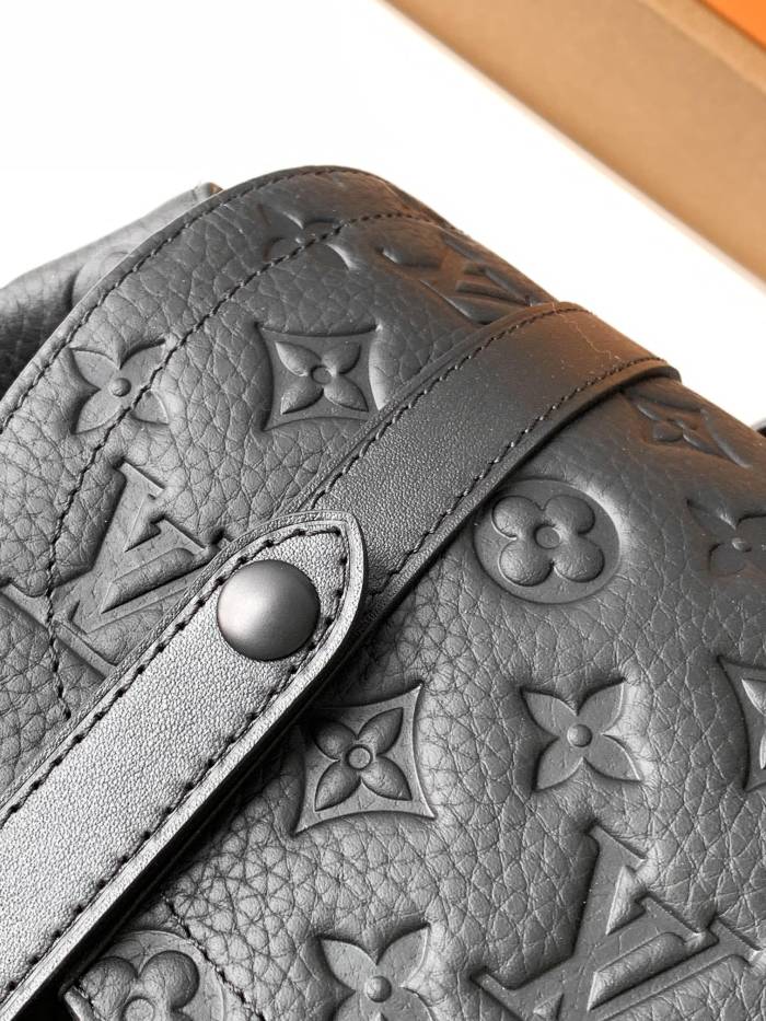 NIGO Louis Vuitton Christopher Men's Black Dark Logo Printed Drawstring Flap Closure Cowhide Leather Backpack Shoulder Bag Bags #nigo77954