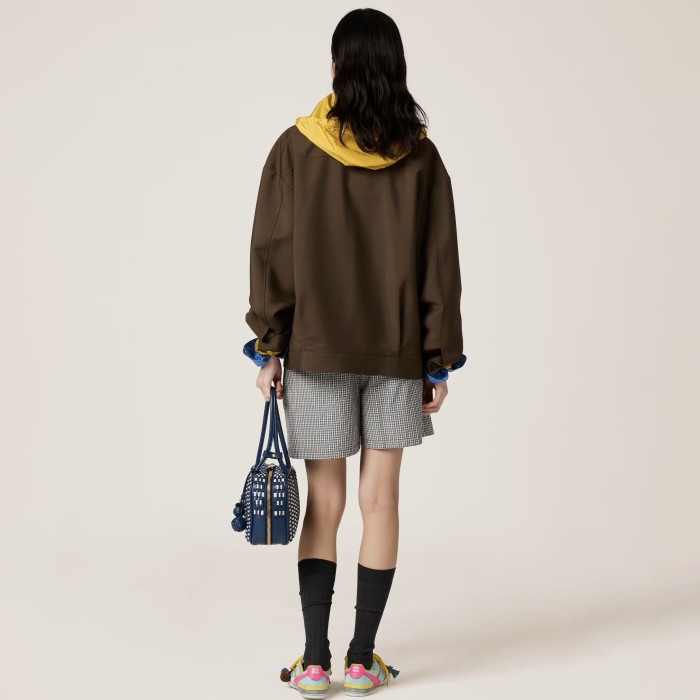 NIGO MiuMiu Women's Autumn/Spring Brown Hooded Drawstring Embroidered Logo Zipper Long Sleeve Jacket #nigo77947