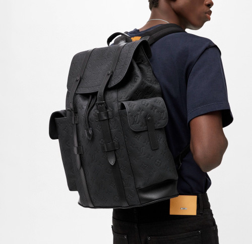 NIGO Louis Vuitton Christopher Men's Black Dark Logo Printed Drawstring Flap Closure Cowhide Leather Backpack Shoulder Bag Bags #nigo77954