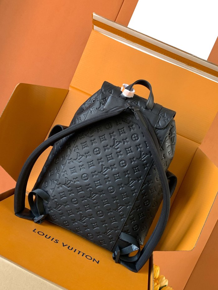 NIGO Louis Vuitton Christopher Men's Black Dark Logo Printed Drawstring Flap Closure Cowhide Leather Backpack Shoulder Bag Bags #nigo77954