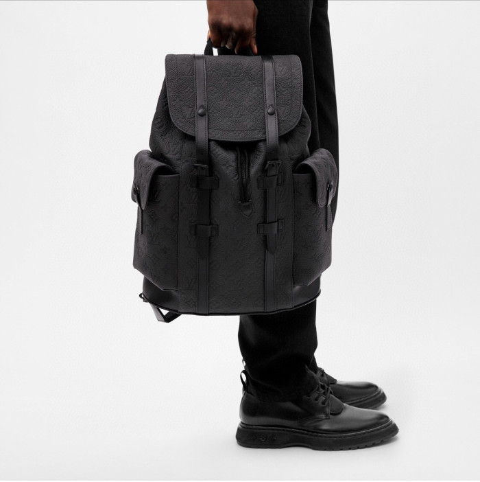 NIGO Louis Vuitton Christopher Men's Black Dark Logo Printed Drawstring Flap Closure Cowhide Leather Backpack Shoulder Bag Bags #nigo77954