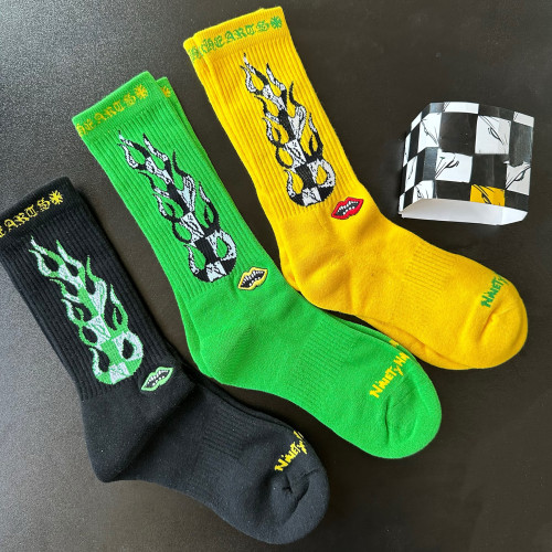NIGO Chrome Hearts Men's And Women's Fashionable High Street Three-piece Set Skull Jacquard Long Socks Embroidered Lips Mid-calf Socks Trendy Cotton Accessories Ngvp  #nigo2166
