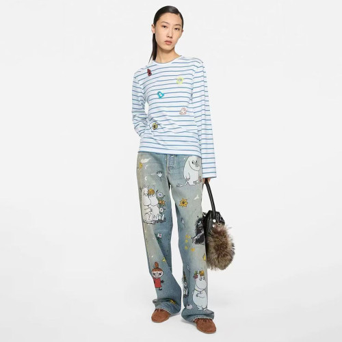 NIGO Acne Studios X Moomin Women's Spring/summer Straight Leg Casual Anime Print Fashionable High Street Wide Leg Loose Fit Denim Pants Ngvp #nigo2176