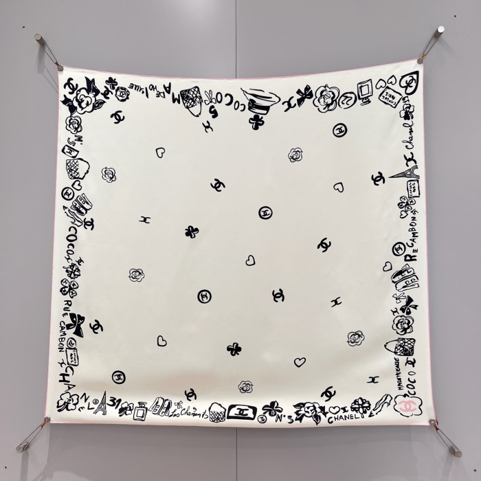 NIGO Chanel Women's Solid Color Logo Print Silk Scarf Headscarf Fashion Accessories #nigo77975