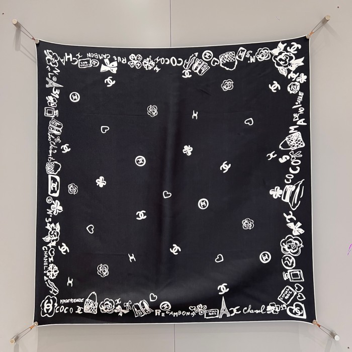 NIGO Chanel Women's Solid Color Logo Print Silk Scarf Headscarf Fashion Accessories #nigo77975