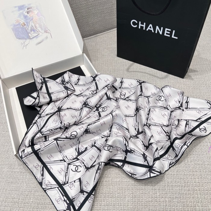 NIGO Chanel Women's Solid Color Logo Print Silk Scarf Headscarf Fashion Accessories #nigo77975