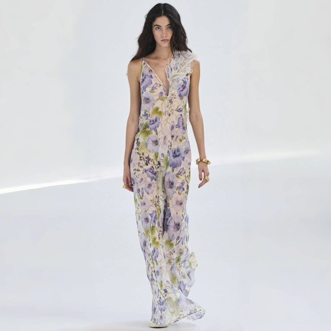 NIGO Zimmermann Women's Summer Floral Pattern Printed Three-dimensional Feather V-neck Strapless Dress #nigo77984