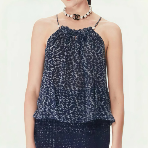 NIGO Chanel Women's Summer Pink And Blue Logo Print Halter Silk Tank Top #nigo77963