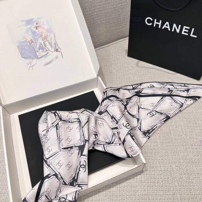 NIGO Chanel Women's Solid Color Logo Print Silk Scarf Headscarf Fashion Accessories #nigo77975
