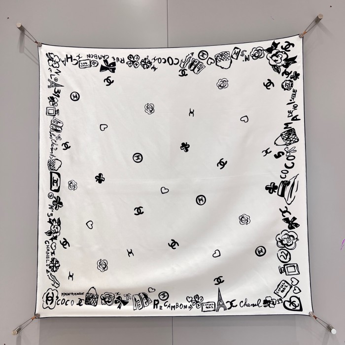 NIGO Chanel Women's Solid Color Logo Print Silk Scarf Headscarf Fashion Accessories #nigo77975