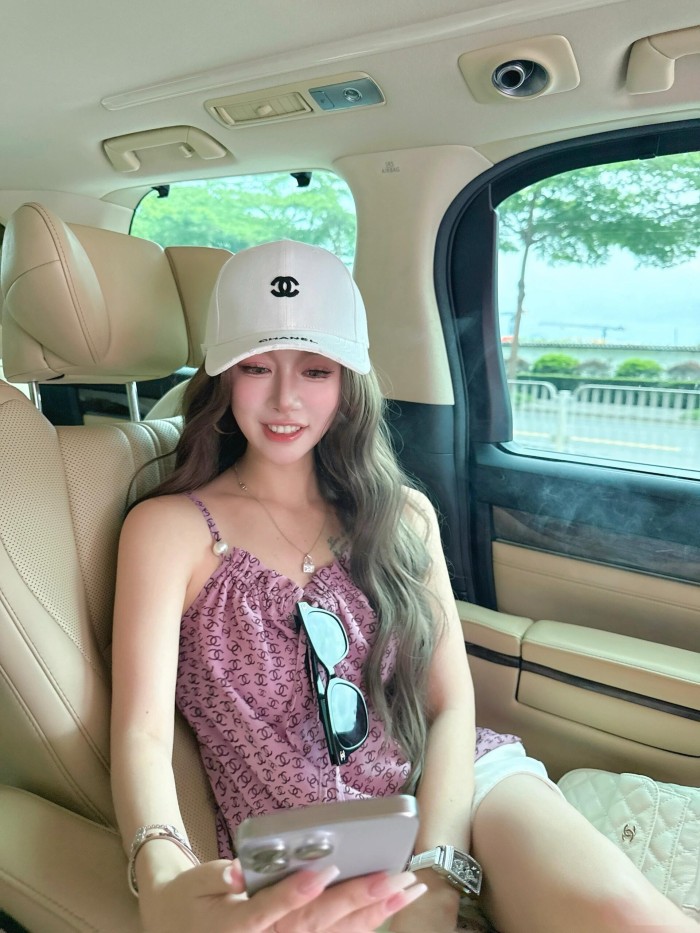NIGO Chanel Women's Summer Pink And Blue Logo Print Halter Silk Tank Top #nigo77963