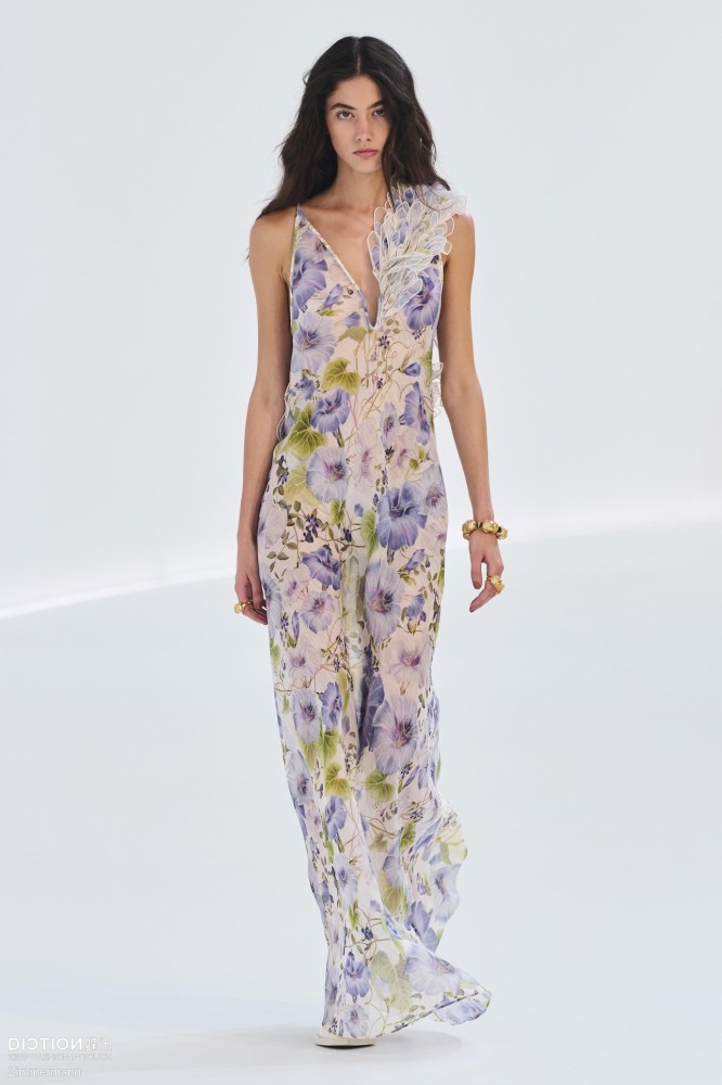 NIGO Zimmermann Women's Summer Floral Pattern Printed Three-dimensional Feather V-neck Strapless Dress #nigo77984