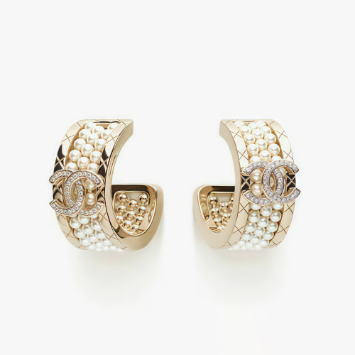 NIGO Chanel Women's Light Gold Double C Pearl Circle Earrings Jewelry Accessories #nigo77972