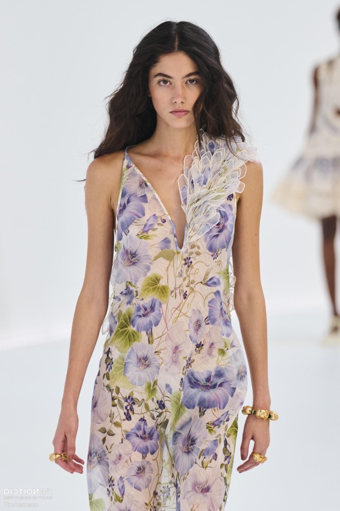 NIGO Zimmermann Women's Summer Floral Pattern Printed Three-dimensional Feather V-neck Strapless Dress #nigo77984