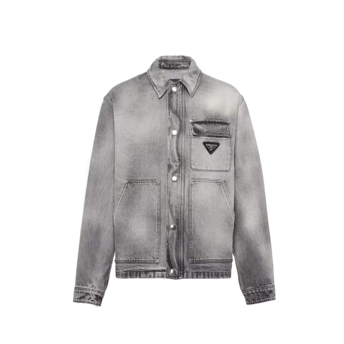 NIGO Prada Men's Spring/Autumn Solid Color Triangle Logo Single-Breasted Casual Denim Jacket #nigo77989