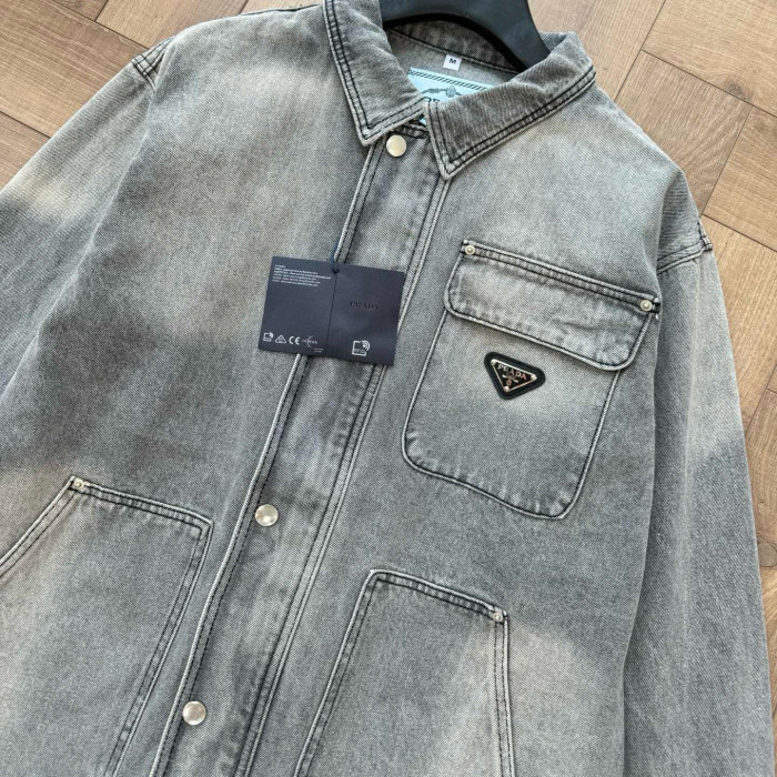 NIGO Prada Men's Spring/Autumn Solid Color Triangle Logo Single-Breasted Casual Denim Jacket #nigo77989
