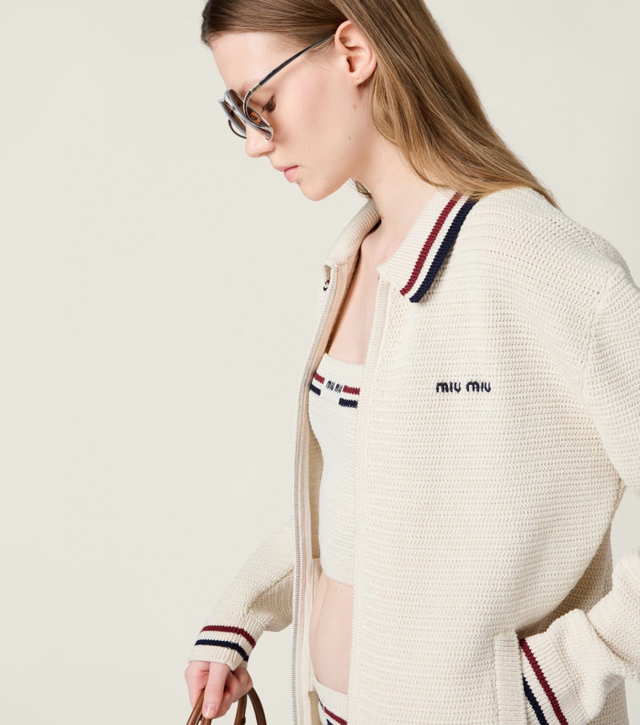 NIGO MiuMiu Women's Spring/Autumn Solid Color Cotton Knitted Zipper Cardigan Cotton Knitted Mini Skirt Set #nigo77993